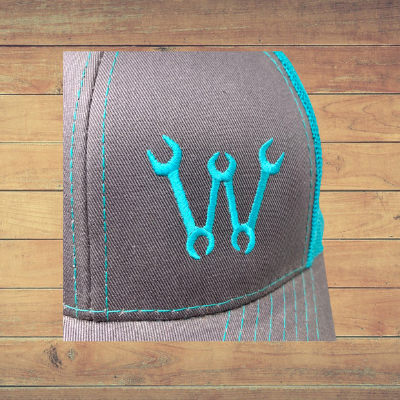 Winders Auto W Embroidered Trucker Hat Cap Snapback Aqua and Gray Mesh Back - Picture 3 of 8
